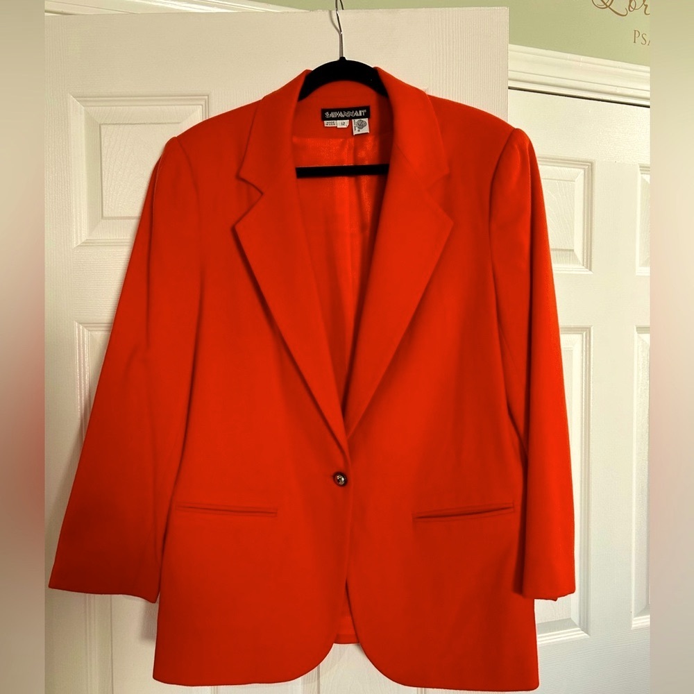 Savannah blazer in bright coral. Beautifully tailored. 100% wool. Size 12. $25